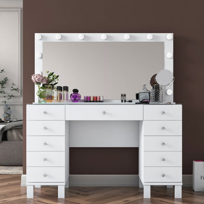 Hanah Home Mesa de Maquillaje BJ137 - 3847 Blanca con 13 Focos Hanah Home Mesa de Maquillaje BJ137 - 3847 Blanca con 13 Focos